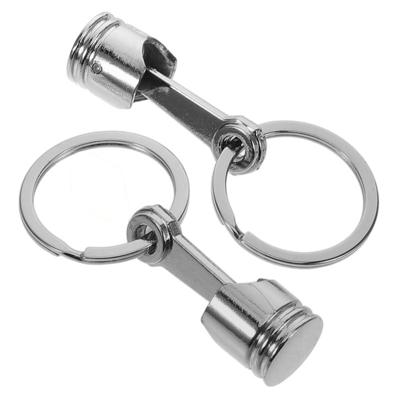 Heavy Duty Metal Engine Piston Keychain Silver Car Parts Key Ring 2 Pieces Set - Image 2