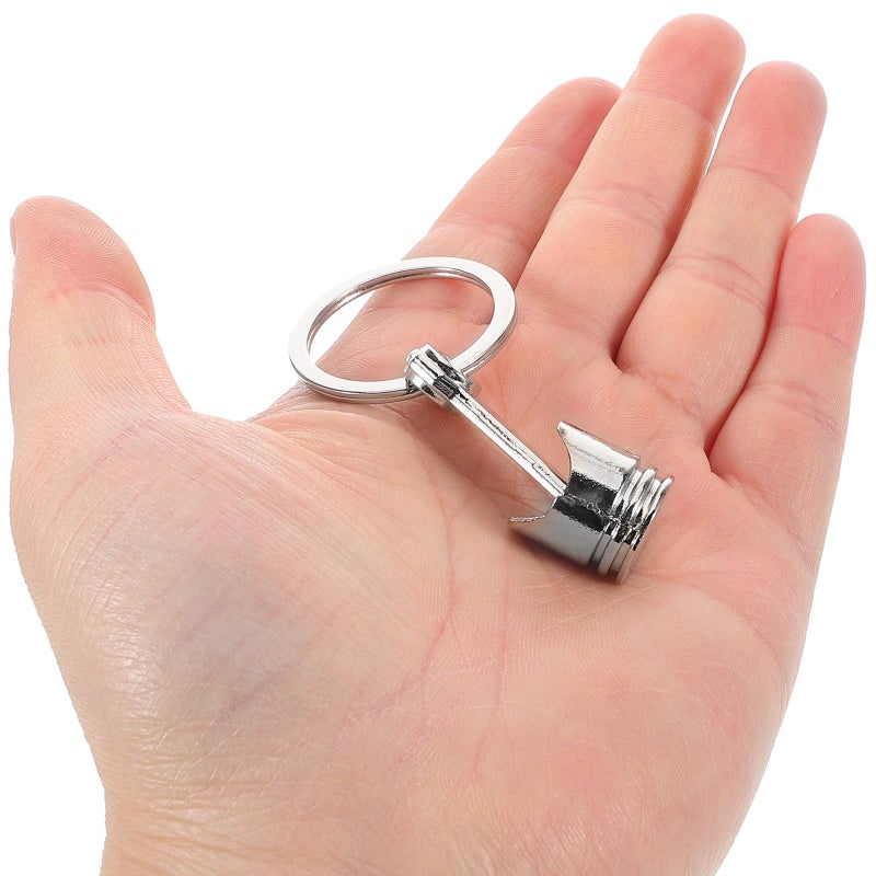 Heavy Duty Metal Engine Piston Keychain Silver Car Parts Key Ring 2 Pieces Set - Image 4