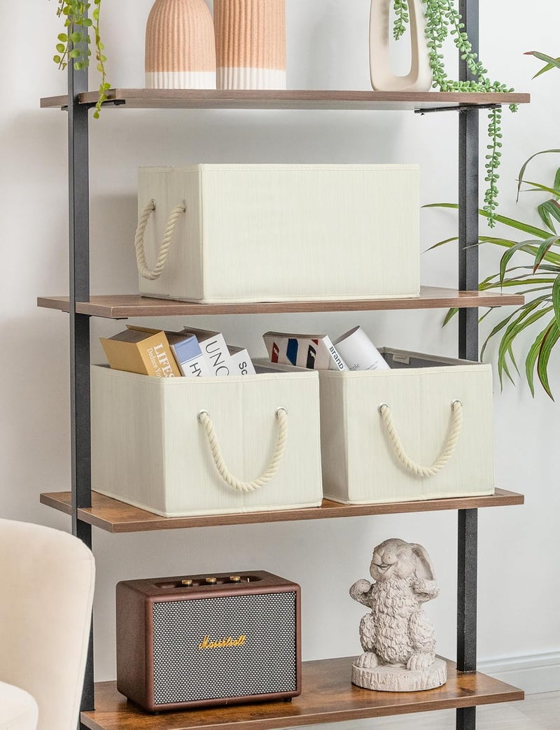 StorageWorks Storage Baskets for Shelves, Foldable Fabric Closet Storage Bins with Handles, Fabric Storage Bins Clothes Organizer, Beige, White & Ivory, 3-Pack, Large - Image 5