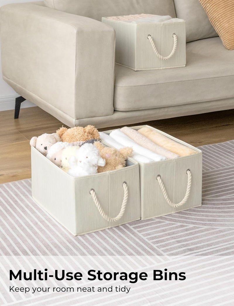 StorageWorks Storage Baskets for Shelves, Foldable Fabric Closet Storage Bins with Handles, Fabric Storage Bins Clothes Organizer, Beige, White & Ivory, 3-Pack, Large - Image 3