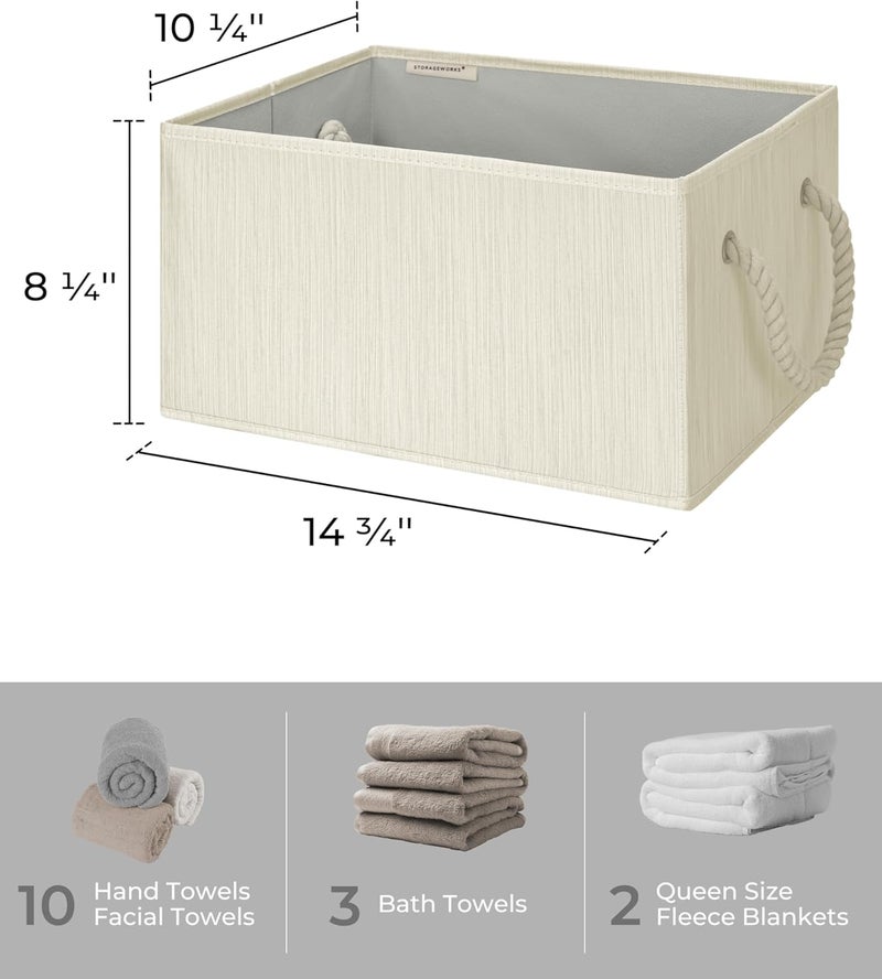 StorageWorks Storage Baskets for Shelves, Foldable Fabric Closet Storage Bins with Handles, Fabric Storage Bins Clothes Organizer, Beige, White & Ivory, 3-Pack, Large - Image 2