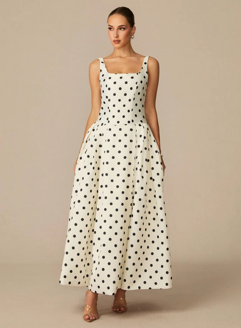 Sunfere  Marvelously Adorable White Polka Dots Maxi Dress for Women | Best Price UAE