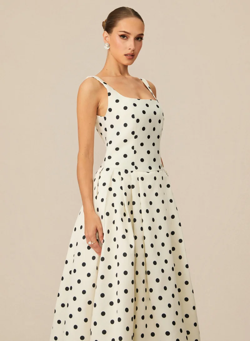 Sunfere  Marvelously Adorable White Polka Dots Maxi Dress for Women | Best Price UAE