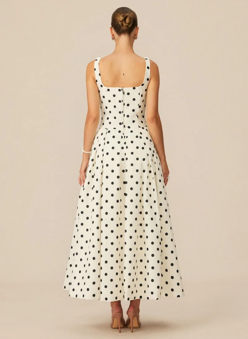 Sunfere  Marvelously Adorable White Polka Dots Maxi Dress for Women | Best Price UAE