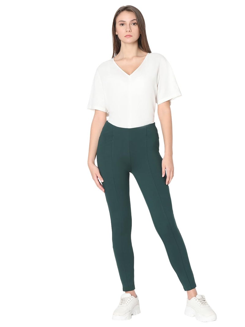 VERO MODA Women Solid Green Viscose Skinny Fit Ankle Length High-Rise Jeggings - Image 5