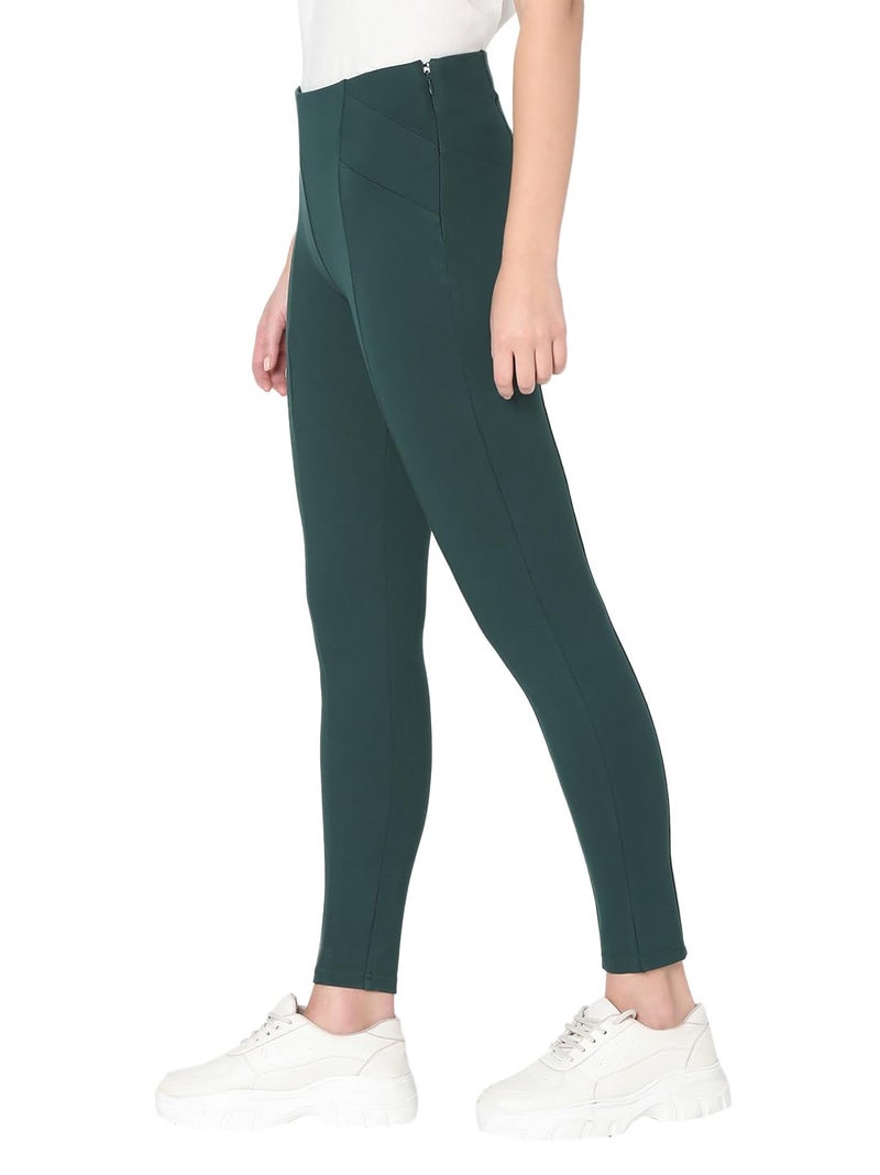VERO MODA Women Solid Green Viscose Skinny Fit Ankle Length High-Rise Jeggings - Image 3
