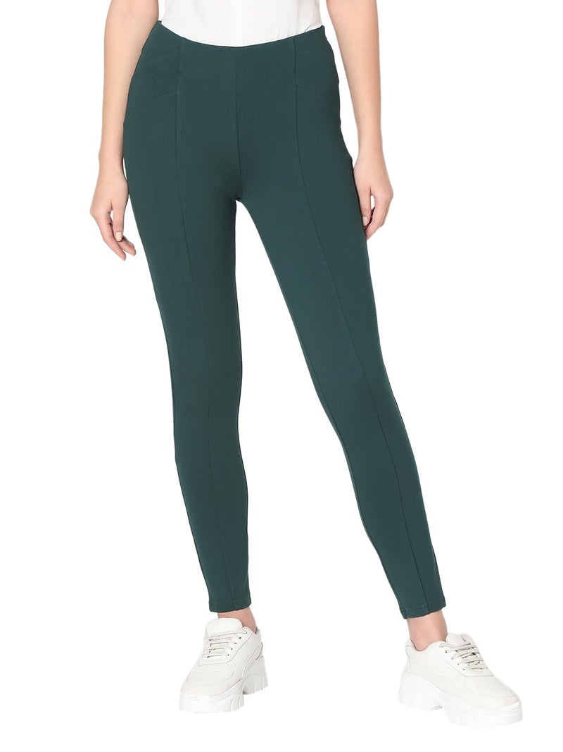 VERO MODA Women Solid Green Viscose Skinny Fit Ankle Length High-Rise Jeggings - Image 1