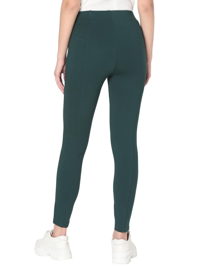 VERO MODA Women Solid Green Viscose Skinny Fit Ankle Length High-Rise Jeggings - Image 4