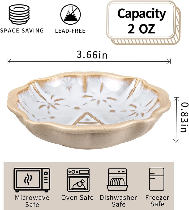 Meideal Ceramic Soy Sauce Dish 2 Oz Beige Dipping Bowls Set Small Serving Bowls Set of 2 Mini Dip Plates for Side Dishes Ketchup Appetizer Soy Vinegar Sushi BBQ Party Condiments N - Image 2