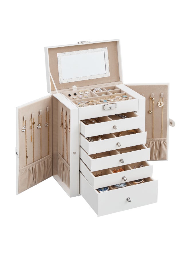 SONGMICS Jewellery Box 6 Tiers, Jewellery Case with 5 Drawers, Large Storage Capacity, with Mirror, Lockable, Jewellery Storage Organiser, Gift for Loved Ones, for Watches, Cloud White - Image 1