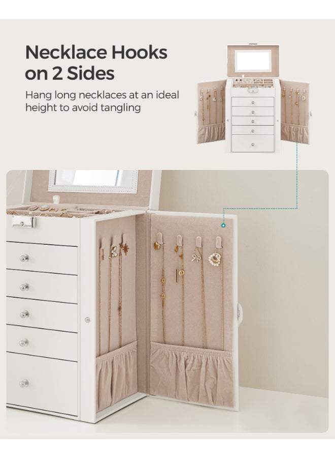 SONGMICS Jewellery Box 6 Tiers, Jewellery Case with 5 Drawers, Large Storage Capacity, with Mirror, Lockable, Jewellery Storage Organiser, Gift for Loved Ones, for Watches, Cloud White - Image 3