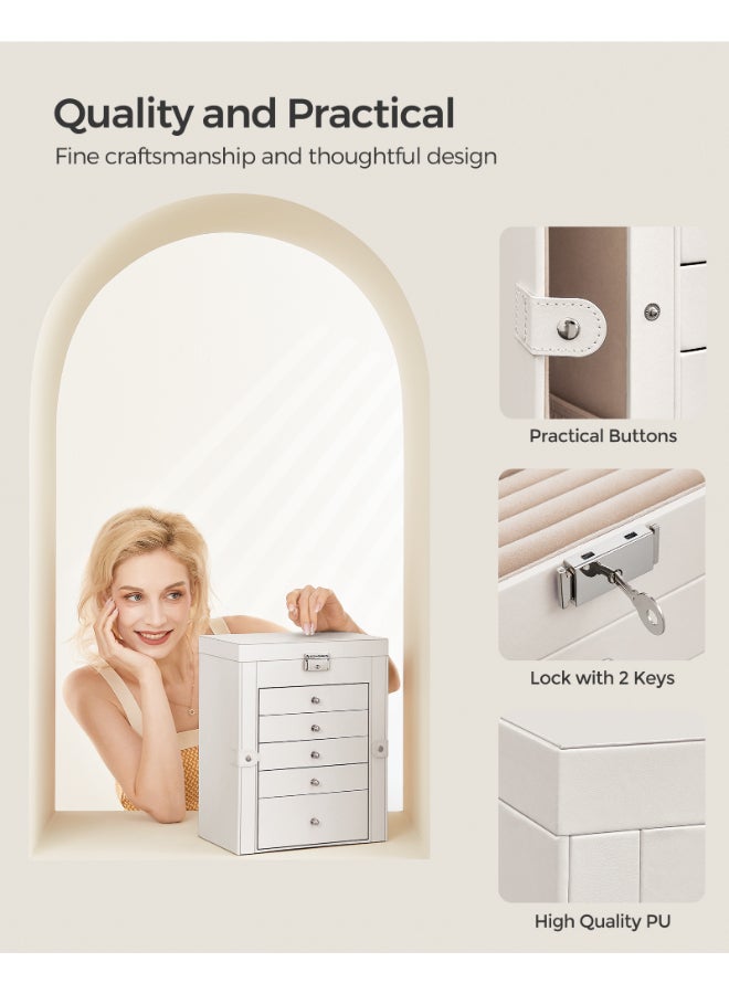 SONGMICS Jewellery Box 6 Tiers, Jewellery Case with 5 Drawers, Large Storage Capacity, with Mirror, Lockable, Jewellery Storage Organiser, Gift for Loved Ones, for Watches, Cloud White - Image 5