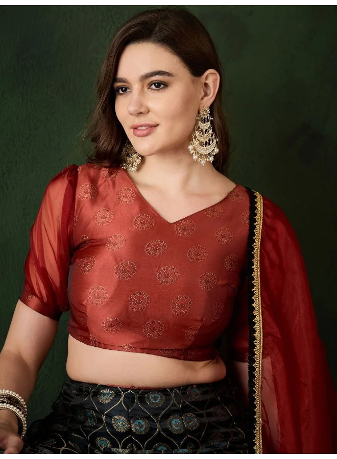 AKS Rust & Black Jacquard lehenga Choli