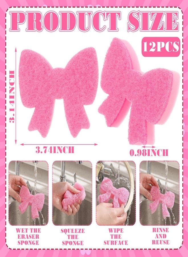 Tioncy 12 Pack Pink Bow Kitchen Sponges Bulk Pink Coquette Dual Sided Non-Scratch Scrubber Sponges Preppy Bow Dishwashing Kitchen Cleaning Accessories for Dishes Pots Pans Cute Household Supplies - Image 2