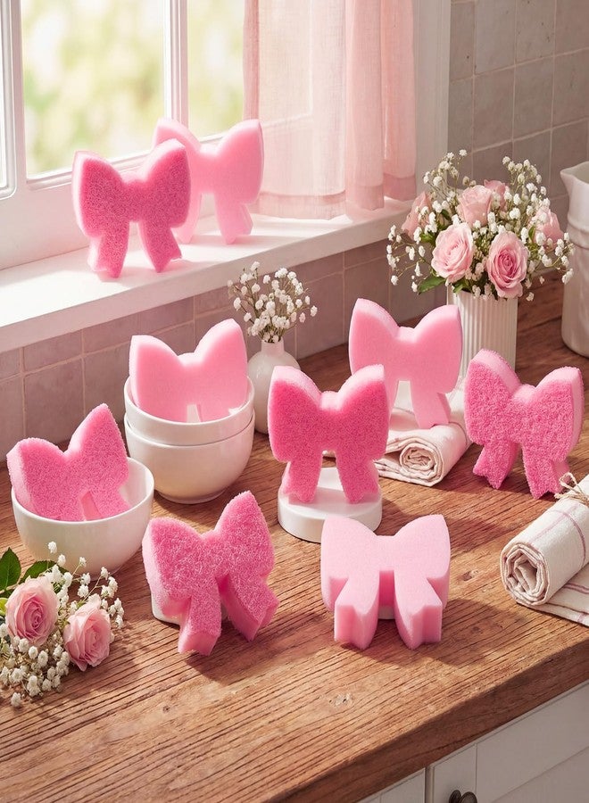 Tioncy 12 Pack Pink Bow Kitchen Sponges Bulk Pink Coquette Dual Sided Non-Scratch Scrubber Sponges Preppy Bow Dishwashing Kitchen Cleaning Accessories for Dishes Pots Pans Cute Household Supplies - Image 1