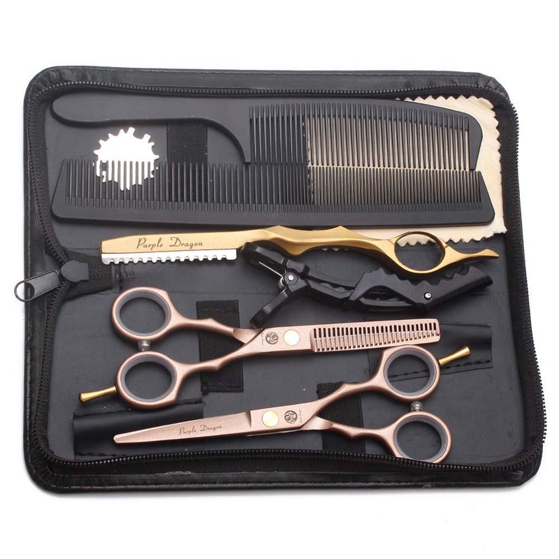 Purple Dragon 55 inch Hair Cutting Scissors Set with Razor Leather Scissors Case Barber Hair Cutting Shears Hair ThinningTexturizing Shears for Professional Hairdresser or Home Use Rose Gold