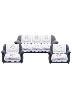 Kuber Industries Kuber Industries Cotton Flower 5 Seater Sofa Cover Set (CTKTC28709, Cream, Standard) - 6 Pieces  - Image 1