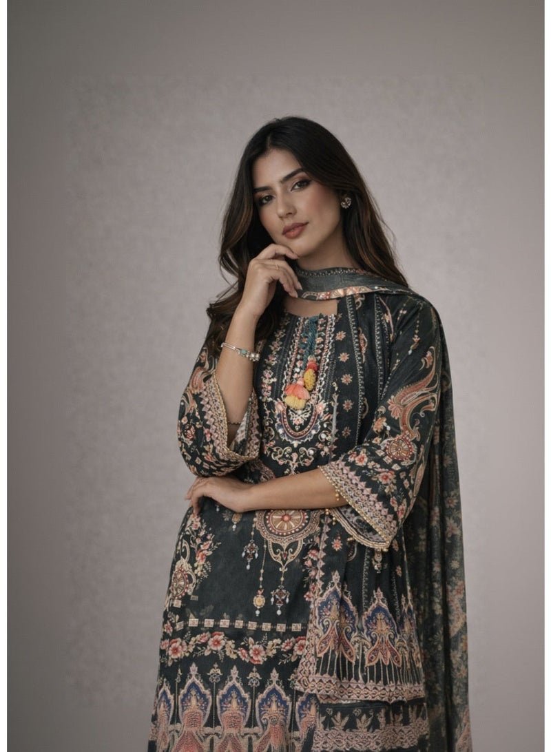 zaha dxb Royal Green Silk Blend Sharara Set | Women’s Ethnic Wear - Image 3