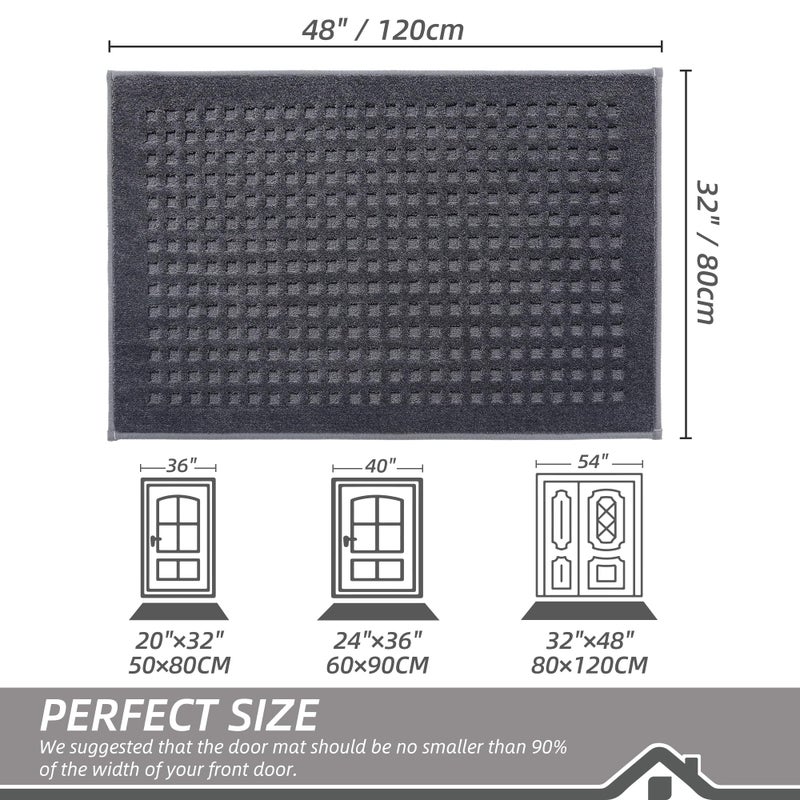 BEQHAUSE Dirt Trapper Door Mat 32" x 48", Waffle Door Mats Indoor Entrance, Dog Doormats for Mud Paws Absorbent and Dirt Resist Floor Mats Non-Slip Washable Rugs for Entryway Welcome Mat, Dark Grey - Image 2