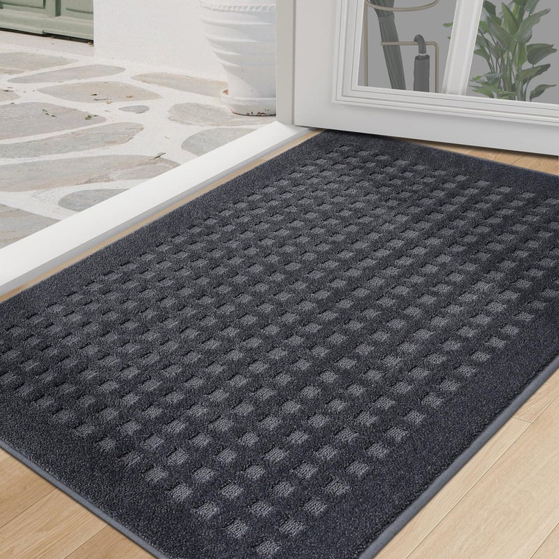 BEQHAUSE Dirt Trapper Door Mat 32" x 48", Waffle Door Mats Indoor Entrance, Dog Doormats for Mud Paws Absorbent and Dirt Resist Floor Mats Non-Slip Washable Rugs for Entryway Welcome Mat, Dark Grey - Image 1