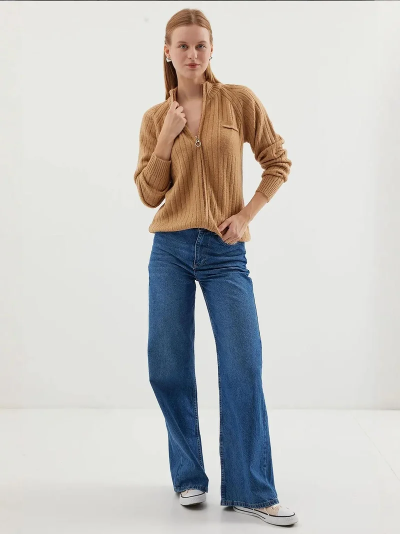 BIG DART BDART Ribbed Knit Cardigan with Zipper Collar