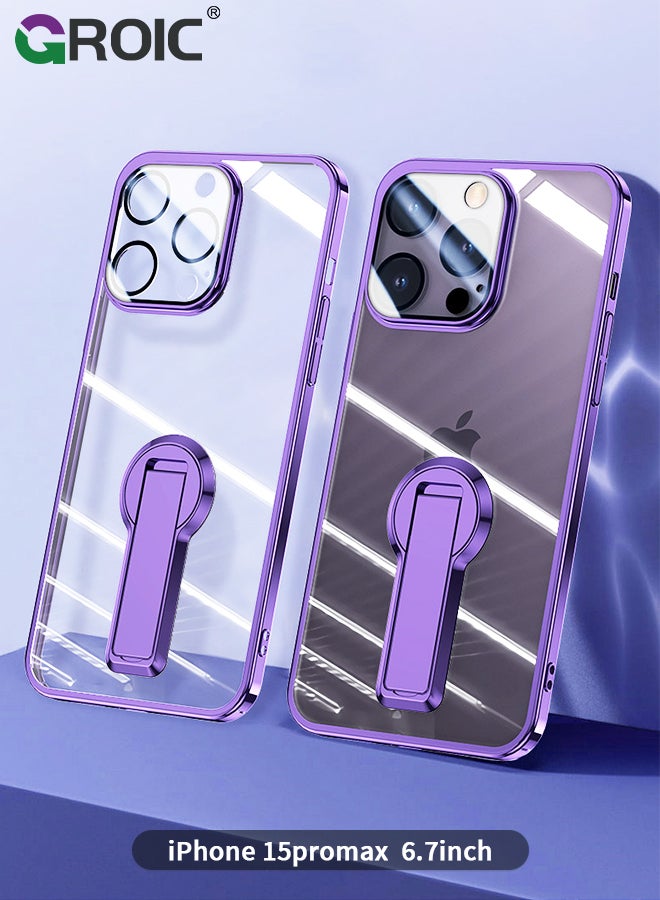 GROIC For iPhone 15 Pro Max Case Clear with Stand, Phone Cover with Camera Lens Protector, Yellowing & Protective Phone Shell, Electroplated Phone Case for iPhone 15 Pro Max 6.7 Inch - Image 1