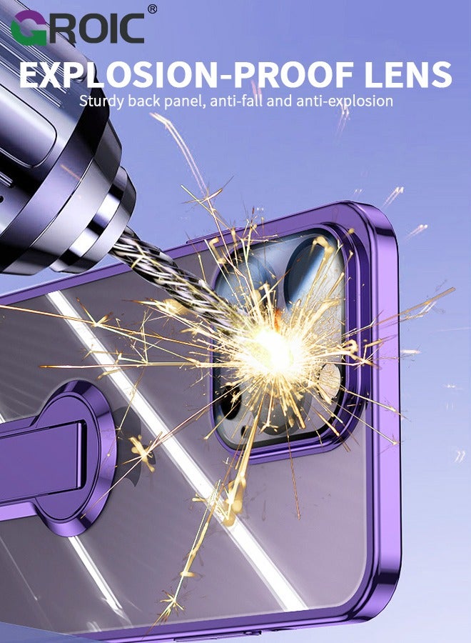 GROIC For iPhone 15 Pro Max Case Clear with Stand, Phone Cover with Camera Lens Protector, Yellowing & Protective Phone Shell, Electroplated Phone Case for iPhone 15 Pro Max 6.7 Inch - Image 4