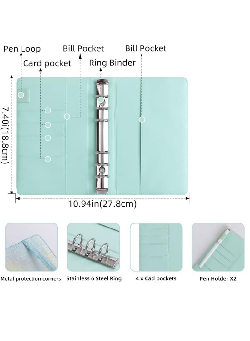KASTWAVE Budget Binder with Zipper Envelopes, with Zipper Cash Envelopes & Expense Sheets for Budgeting and Saving Money, with Category Labels, Savings Binder Cash Wallet Envelope (Bule&Green) - Image 2
