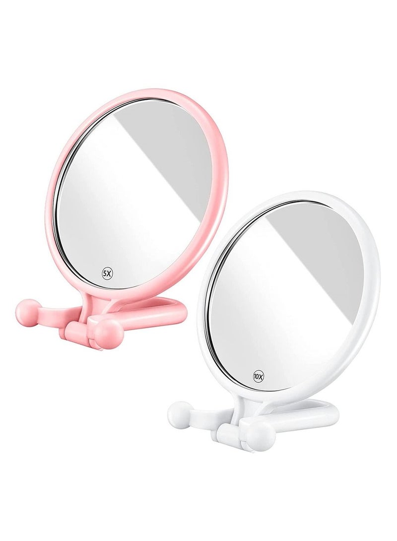 Captaintech 2pcs 1/5X and 1/10x Folding Magnifier Double Sided Magnifying Makeup Mirror - Image 1