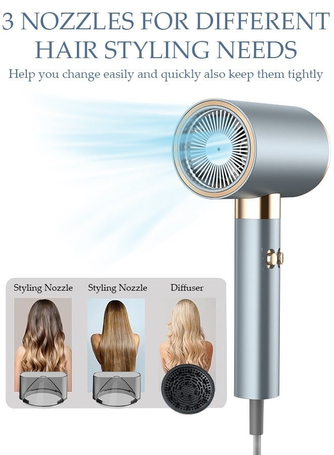 DUNISO Ionic Hair Dryer for Women Men, 5 speeds Fast Drying Low Noise Blow Dryer with 2 Concentrator Nozzle 1 Diffuser Attachments for Home Salon Travel - Image 3