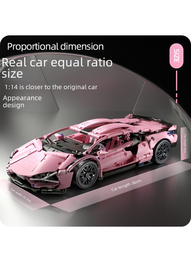 Puzzle Building Block Toy Compatible With Lego Lambo Green Cow Kini Sports Car Model Boy Racing Car Remote Control Car 1:14-Color:66608+power Set+acrylic Frame  - Image 3