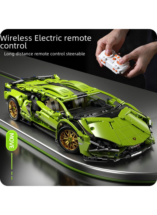 Puzzle Building Block Toy Compatible With Lego Lambo Green Cow Kini Sports Car Model Boy Racing Car Remote Control Car 1:14-Color:66608+power Set+acrylic Frame  - Image 5