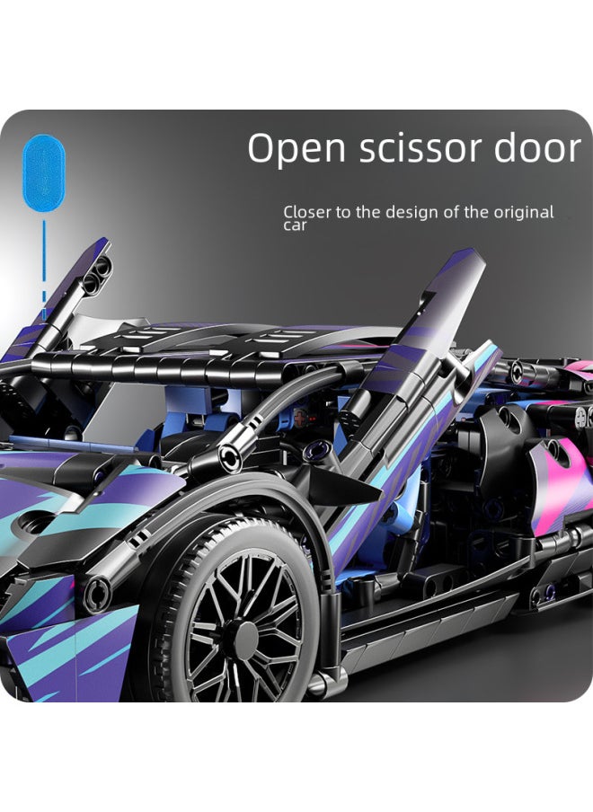 Puzzle Building Block Toy Compatible With Lego Lambo Green Cow Kini Sports Car Model Boy Racing Car Remote Control Car 1:14-Color:66608+power Set+acrylic Frame  - Image 4