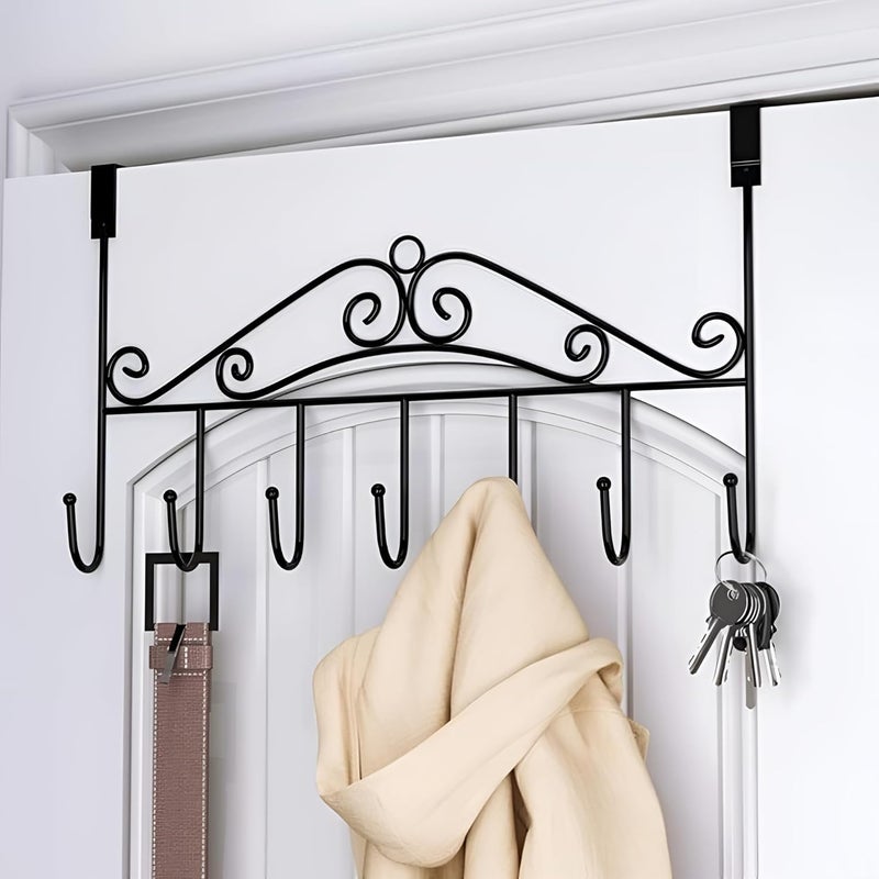 Oblivion Over The Door Hanger Rack | 7 Hooks Decorative Organizer Hook | Stylish Door Hanger Door | Hook Hangers with 7 Hooks | Metal Hanging Rack for Home Office Use - Black - Image 5
