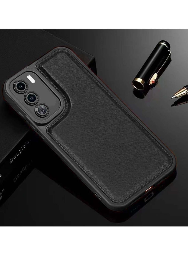Wtech Oppo Reno12 Pro 5G 2024 Liquid Silicone Stitching Texture Case Cover - Black - Image 2