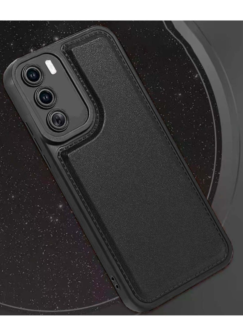 Wtech Oppo Reno12 Pro 5G 2024 Liquid Silicone Stitching Texture Case Cover - Black - Image 3