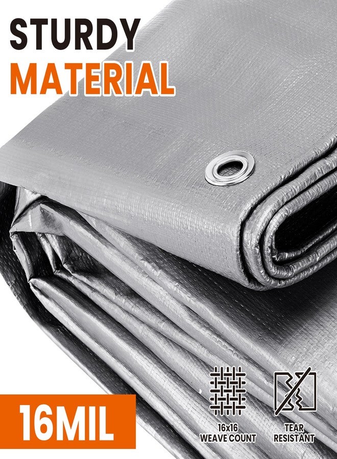 SpacEver Tarp Waterproof, Tarps Heavy Duty Waterproof 10x12 16 Mil Thick Multipurpose Protective Cover UV Resistant Rip & Tear Resistant Waterproof with Grommets Reversible for Home Boats Cars Camping - Image 2