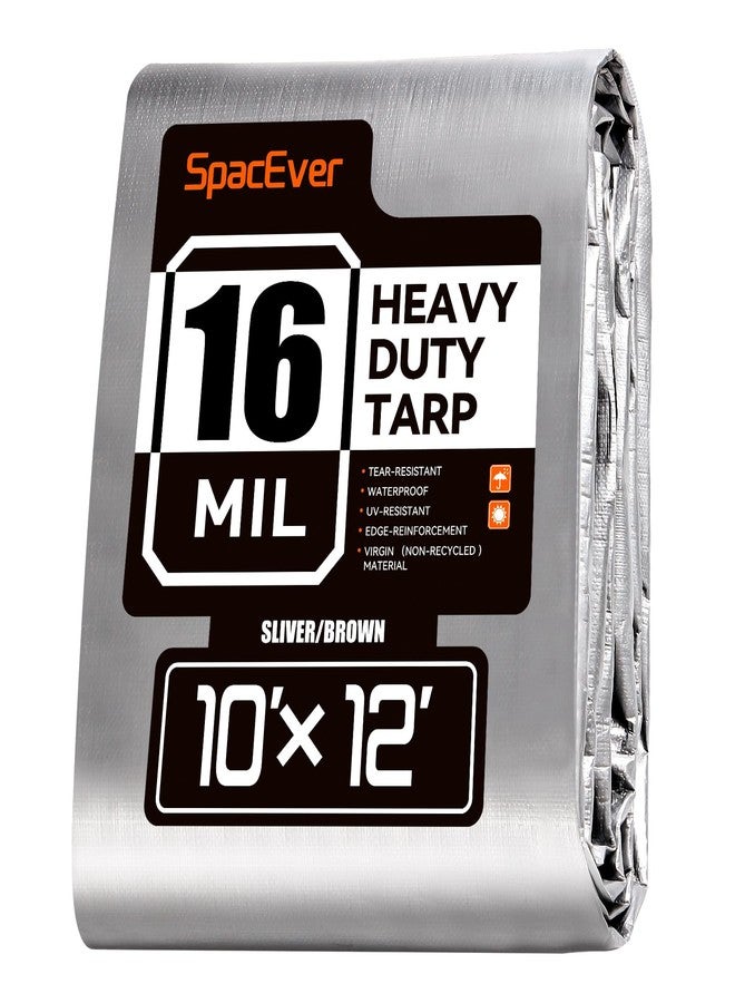 SpacEver Tarp Waterproof, Tarps Heavy Duty Waterproof 10x12 16 Mil Thick Multipurpose Protective Cover UV Resistant Rip & Tear Resistant Waterproof with Grommets Reversible for Home Boats Cars Camping - Image 1
