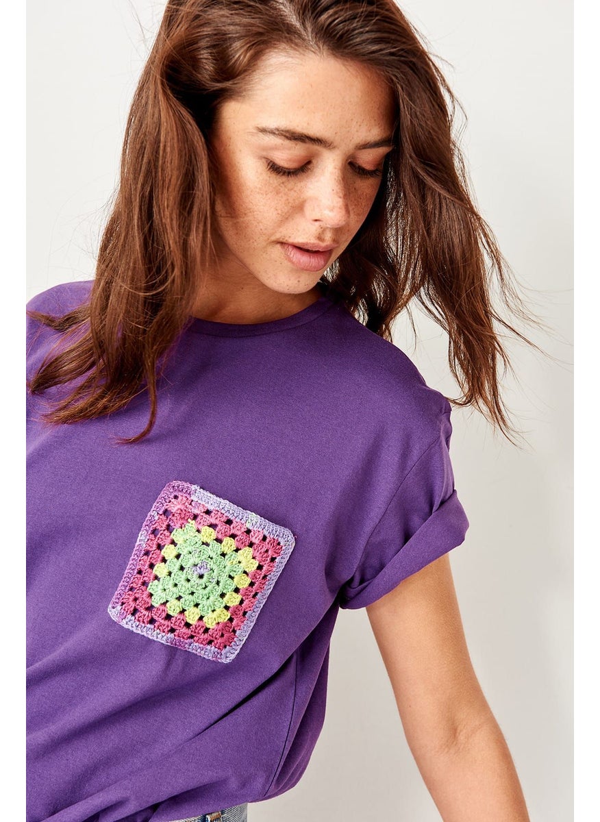 trendyol - Crochet Detail Roll Sleeve T-Shirt - Image 1