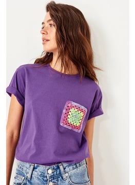 Crochet Detail Roll Sleeve T-Shirt