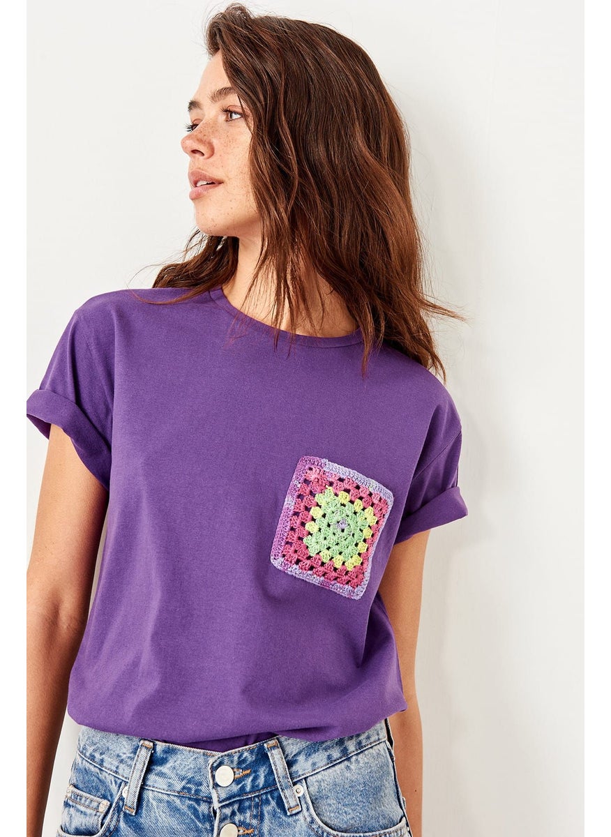 trendyol - Crochet Detail Roll Sleeve T-Shirt - Image 1
