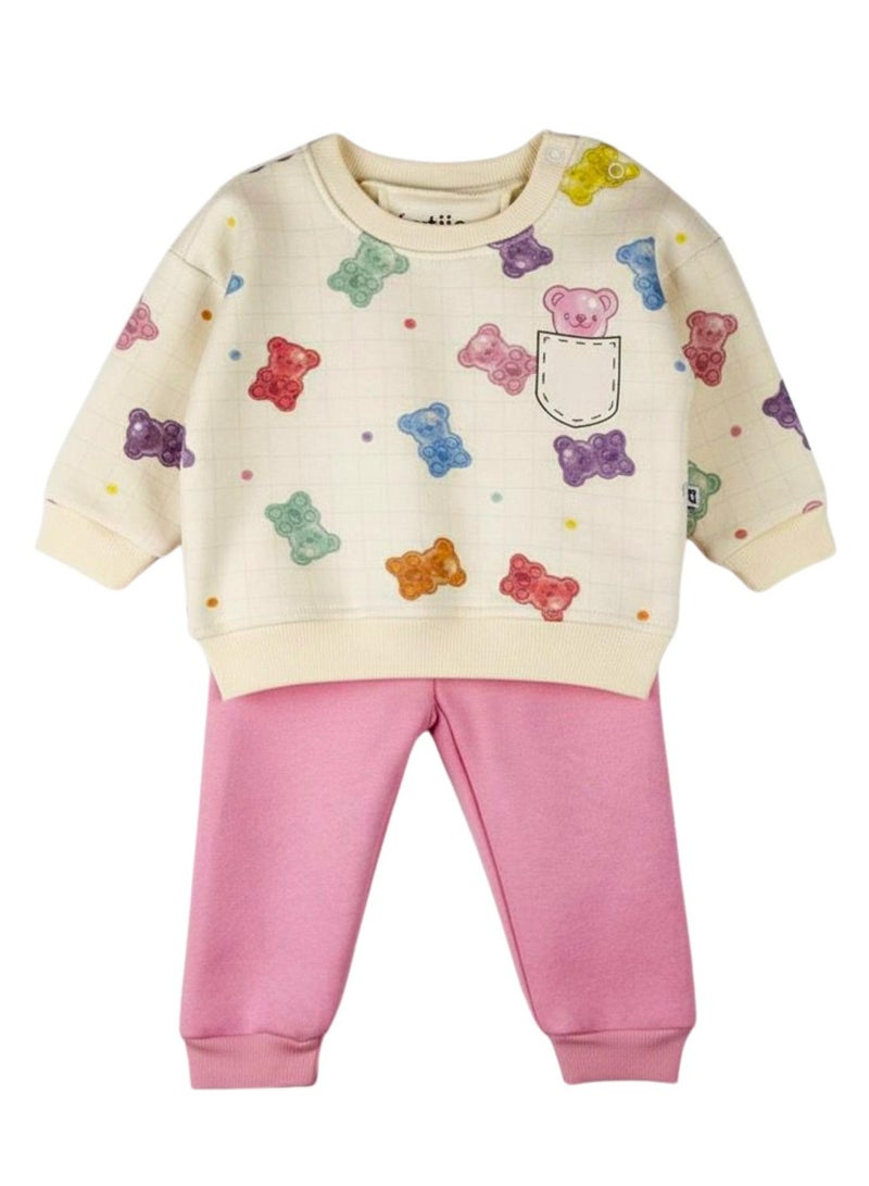 كاتجي طقم سويت شيرت وبنطال مطبوع عليه دببة جيلاتينية ملونة للأطفال، ملابس نوم قطنية - Image 2