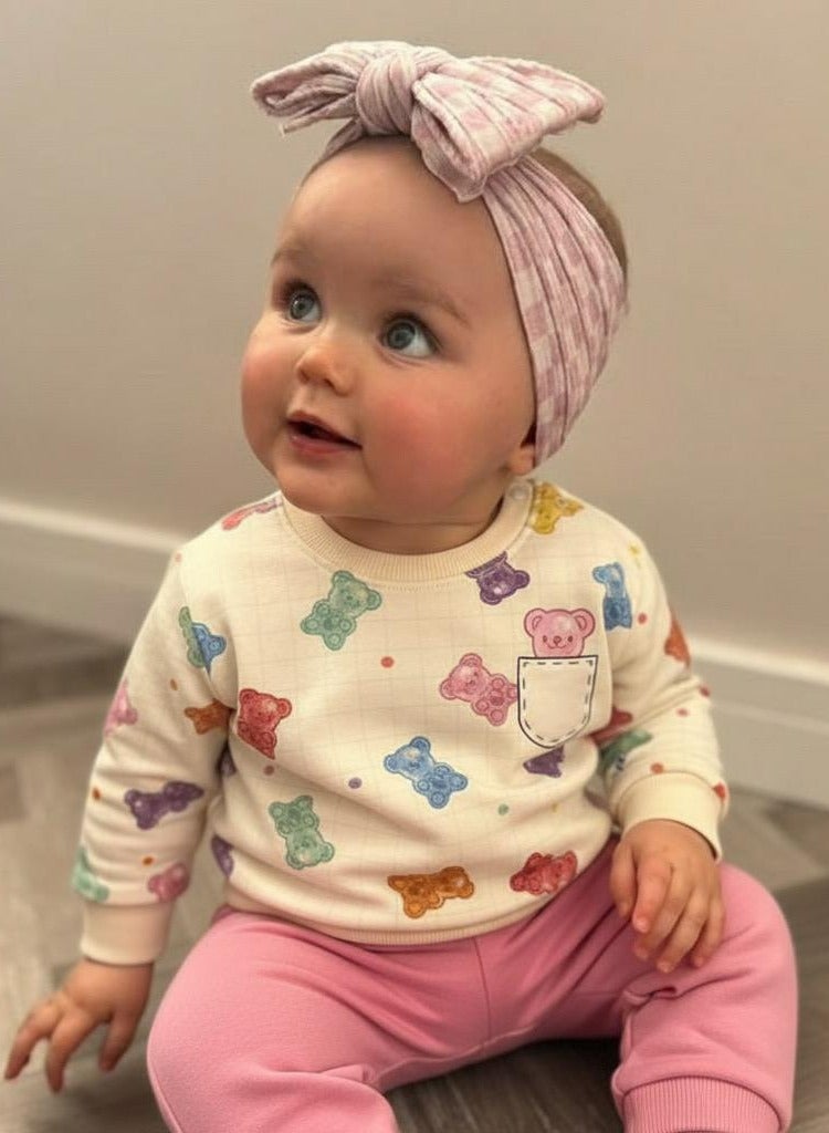 كاتجي طقم سويت شيرت وبنطال مطبوع عليه دببة جيلاتينية ملونة للأطفال، ملابس نوم قطنية - Image 3