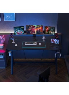 AGD Gaming Desk Table 120cm, PC, Office, Home, Workspace Desk with Carbon Fiber Top, Headphone Stand and Cup Holder - Black  - Image 2
