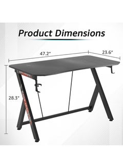 AGD Gaming Desk Table 120cm, PC, Office, Home, Workspace Desk with Carbon Fiber Top, Headphone Stand and Cup Holder - Black  - Image 3