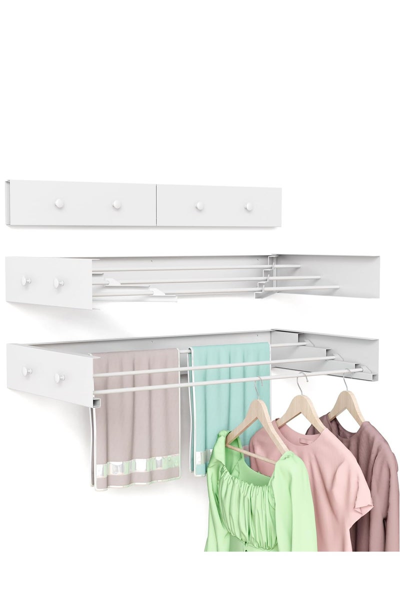 Aurrako 80cm/32'' Clothes Drying Stand Rack Foldable Wall Mount Laundry Rack Folding Indoor with 4 Towel Hooks and 4 Rods, laundry drying rack Space Saving for Indoor Outdoor Bathroom - Image 1