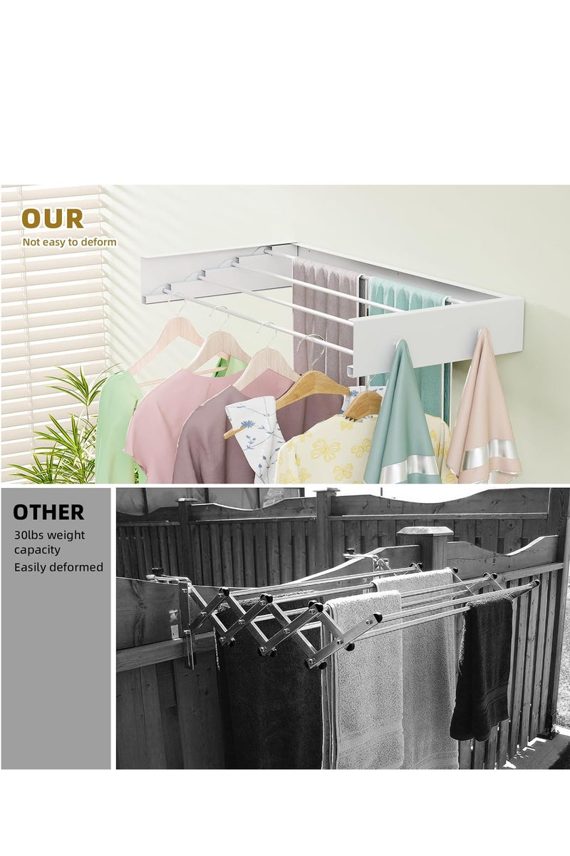 Aurrako 80cm/32'' Clothes Drying Stand Rack Foldable Wall Mount Laundry Rack Folding Indoor with 4 Towel Hooks and 4 Rods, laundry drying rack Space Saving for Indoor Outdoor Bathroom - Image 3