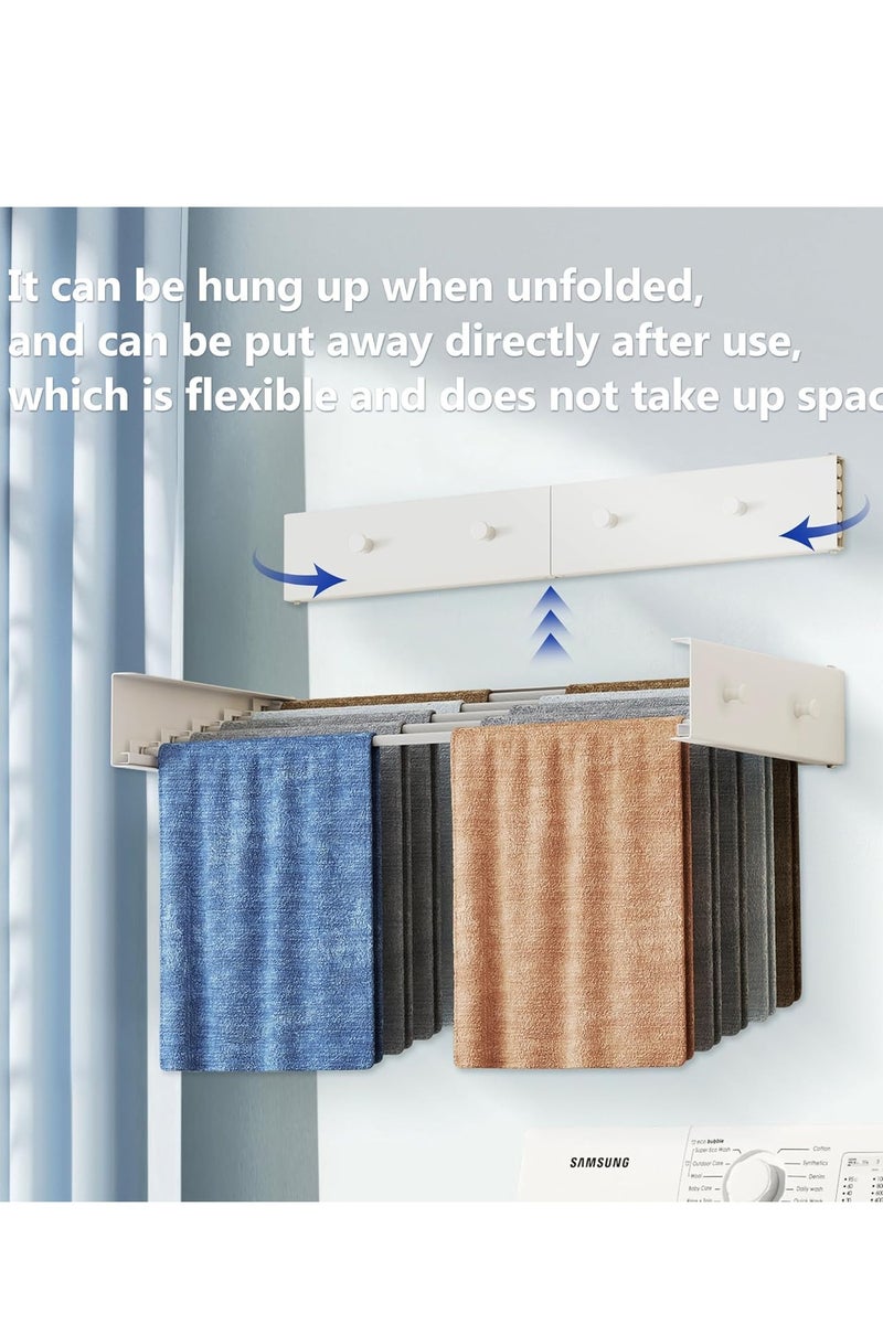 Aurrako 80cm/32'' Clothes Drying Stand Rack Foldable Wall Mount Laundry Rack Folding Indoor with 4 Towel Hooks and 4 Rods, laundry drying rack Space Saving for Indoor Outdoor Bathroom - Image 5