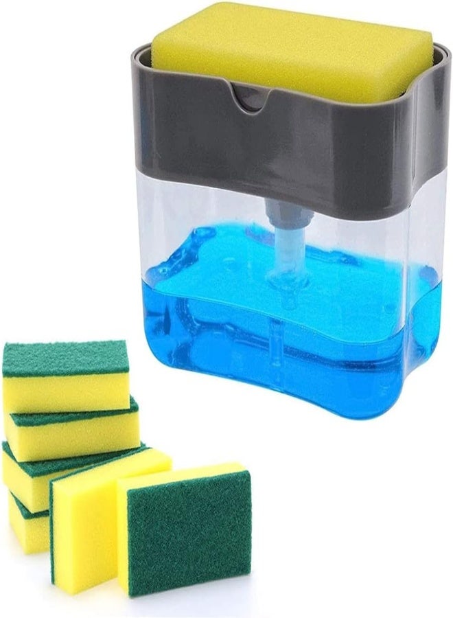 AKDC Multifunction 2 In 1 Soap Dispenser Sponge Holder Set, For Kitchen(6 Spare Pump Included) - Image 3