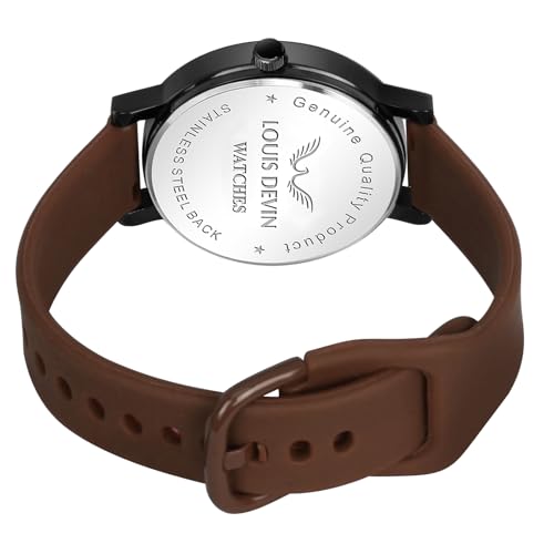 LOUIS DEVIN Brown Silicone Strap Analog Wrist Watch for Men and Women (Brown Dial) | Set of 2 Wrist Watches | Couple Watches | LDCM-BK092-BRWN - Image 5